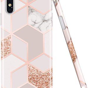 JAHOLAN Compatible iPhone X Case iPhone Xs Stylish Shiny Rose Gold Marble Design